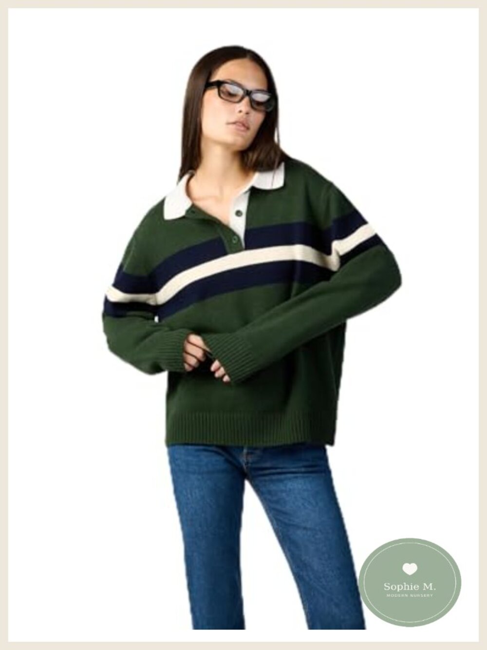 Womens Knitted Rugby Shirt Long Sleeve Collared Button Down Striped